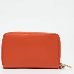 Tory Burch Orange Leather Robinson Zip Around Wristlet Wallet