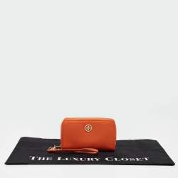 Tory Burch Orange Leather Robinson Zip Around Wristlet Wallet