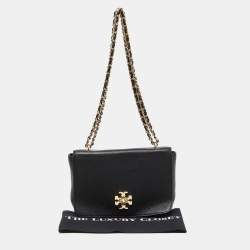 Pre Owned Tory Burch Navy Blue Leather Mercer Shoulder Bag