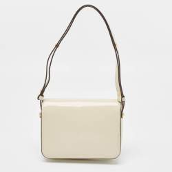 Pre Owned Tory Burch Off White Patent Leather Robinson Spazzolato Shoulder Bag
