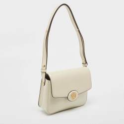 Pre Owned Tory Burch Off White Patent Leather Robinson Spazzolato Shoulder Bag
