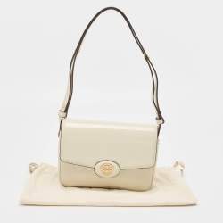 Pre Owned Tory Burch Off White Patent Leather Robinson Spazzolato Shoulder Bag