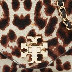 Pre Owned Tory Burch Brown/Black Printed Fur and Leather Kira Envelope Flap Chain Bag