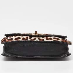 Pre Owned Tory Burch Brown/Black Printed Fur and Leather Kira Envelope Flap Chain Bag