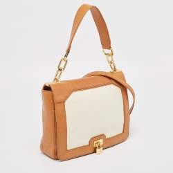 Tory Burch Tan/Off White Leather Lock Flap Shoulder Bag