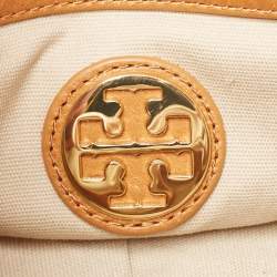 Tory Burch Tan/Off White Leather Lock Flap Shoulder Bag