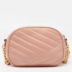 Pre Owned Tory Burch Pink Chevron Leather Small Kira Camera Bag