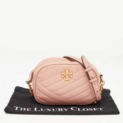 Pre Owned Tory Burch Pink Chevron Leather Small Kira Camera Bag