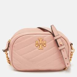 Pre Owned Tory Burch Pink Chevron Leather Small Kira Camera Bag
