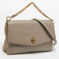 Pre Owned Tory Burch Grey Leather Kira Flap Shoulder Bag