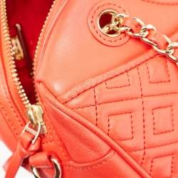 Pre Owned Tory Burch Red Quilted Leather Fleming Duffel Bag