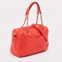 Pre Owned Tory Burch Red Quilted Leather Fleming Duffel Bag
