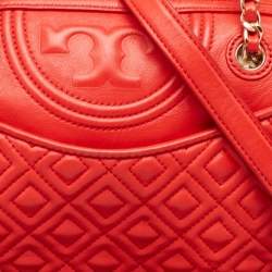 Pre Owned Tory Burch Red Quilted Leather Fleming Duffel Bag