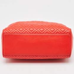 Pre Owned Tory Burch Red Quilted Leather Fleming Duffel Bag