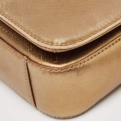 Pre Owned Tory Burch Gold Leather Logo Flap Chain Bag