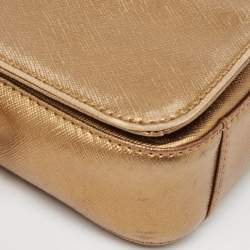 Pre Owned Tory Burch Gold Leather Logo Flap Chain Bag