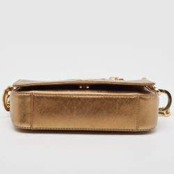 Pre Owned Tory Burch Gold Leather Logo Flap Chain Bag