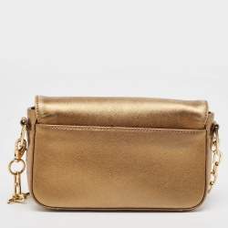 Pre Owned Tory Burch Gold Leather Logo Flap Chain Bag