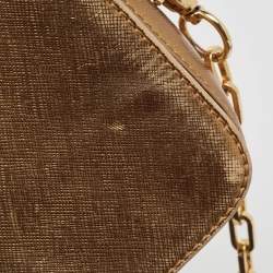 Pre Owned Tory Burch Gold Leather Logo Flap Chain Bag