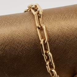 Pre Owned Tory Burch Gold Leather Logo Flap Chain Bag