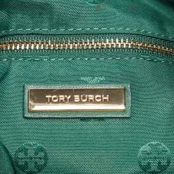 Pre Owned Tory Burch Green Leather Fleming Top Zip Shoulder Bag