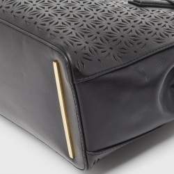 Pre Owned Tory Burch Black Laser Cut Saffiano Leather Double Zip Robinson Tote