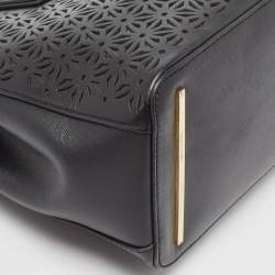 Pre Owned Tory Burch Black Laser Cut Saffiano Leather Double Zip Robinson Tote