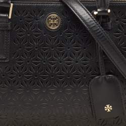 Pre Owned Tory Burch Black Laser Cut Saffiano Leather Double Zip Robinson Tote