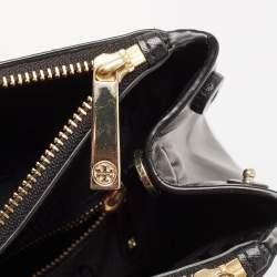 Pre Owned Tory Burch Black Laser Cut Saffiano Leather Double Zip Robinson Tote