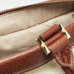 Pre Owned Tory Burch Cream/Brown Leather Tote