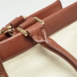 Pre Owned Tory Burch Cream/Brown Leather Tote