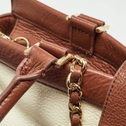 Pre Owned Tory Burch Cream/Brown Leather Tote