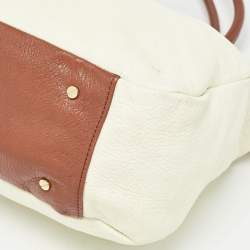 Pre Owned Tory Burch Cream/Brown Leather Tote