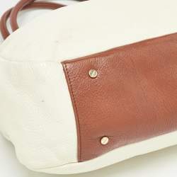 Pre Owned Tory Burch Cream/Brown Leather Tote