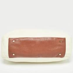 Pre Owned Tory Burch Cream/Brown Leather Tote