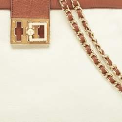 Pre Owned Tory Burch Cream/Brown Leather Tote