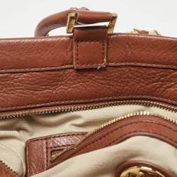 Pre Owned Tory Burch Cream/Brown Leather Tote