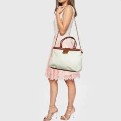 Pre Owned Tory Burch Cream/Brown Leather Tote