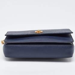 Tory Burch Navy Blue Leather Kira Double Strap Bag