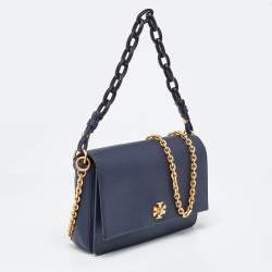 Tory Burch Navy Blue Leather Kira Double Strap Bag