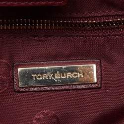 Pre Owned Tory Burch Burgundy Leather Chain Tote