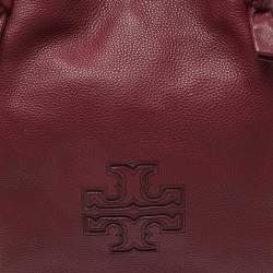 Pre Owned Tory Burch Burgundy Leather Chain Tote