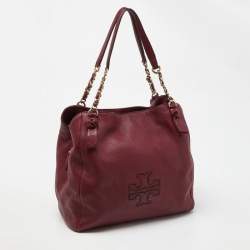 Pre Owned Tory Burch Burgundy Leather Chain Tote