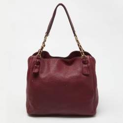 Pre Owned Tory Burch Burgundy Leather Chain Tote