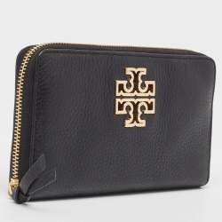 Tory Burch Black Leather Britten Zip Around Wallet