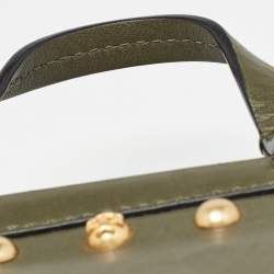 Pre Owned Tory Burch Olive Green Leather Mini Block-T Top Handle Bag