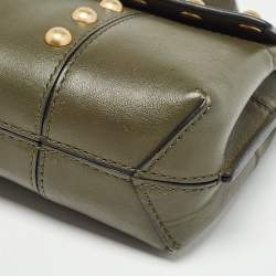 Pre Owned Tory Burch Olive Green Leather Mini Block-T Top Handle Bag