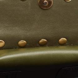 Pre Owned Tory Burch Olive Green Leather Mini Block-T Top Handle Bag