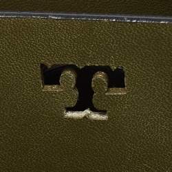 Pre Owned Tory Burch Olive Green Leather Mini Block-T Top Handle Bag