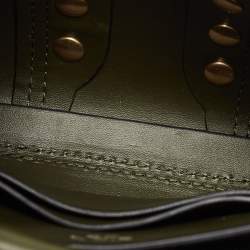 Pre Owned Tory Burch Olive Green Leather Mini Block-T Top Handle Bag